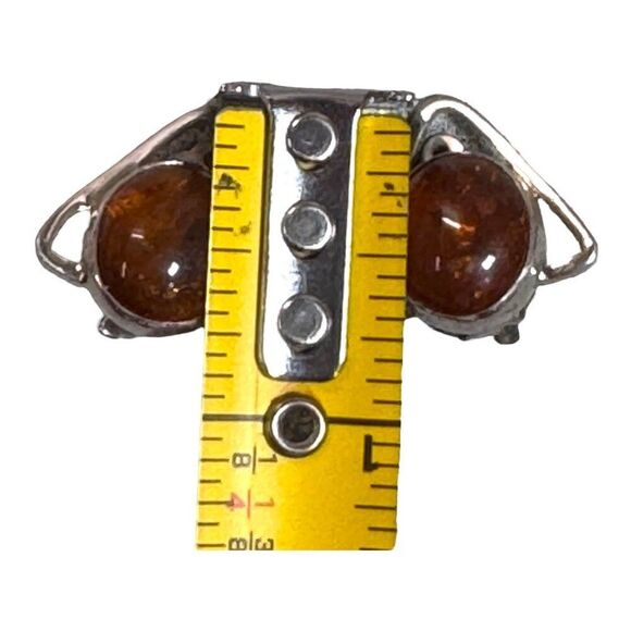 Vintage MCM Brutalist Amber Sterling Silver 925 Clip-On Earrings Triangle Design - Picture 5 of 8